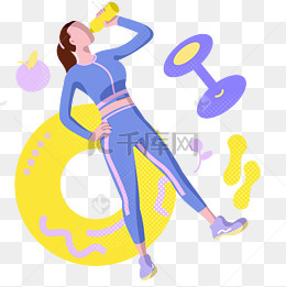 喝水的运动女孩插画