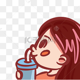 卡通小女孩喝饮料免抠图