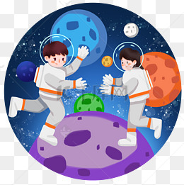 卡通宇航员在宇宙中漫步