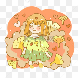 温馨银杏叶女孩png