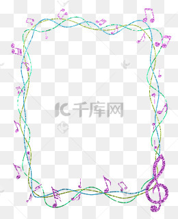 可爱萌动亮粉色音符五线谱亮紫色藤蔓装饰边框