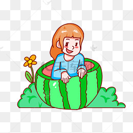 卡通手绘西瓜女孩手绘插画