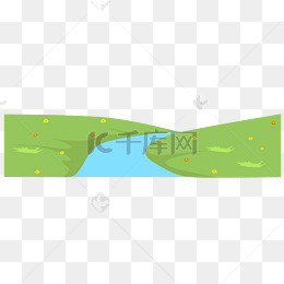 卡通绿草坪河水插画