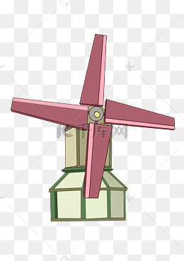 红色大风车建筑插画