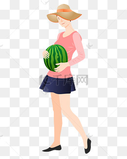 抱着西瓜女孩