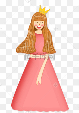 手绘卡通戴王冠的女孩免扣元素