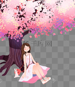 情人节七夕粉色樱花树下女孩