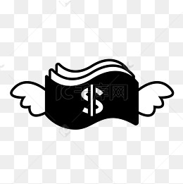 元钱钞票纸的翅膀图标