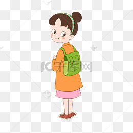 儿童节橙色卡通手绘可爱背书包上学小女孩