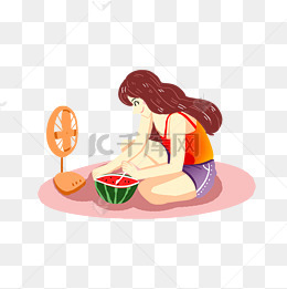 夏日吃西瓜女孩素材
