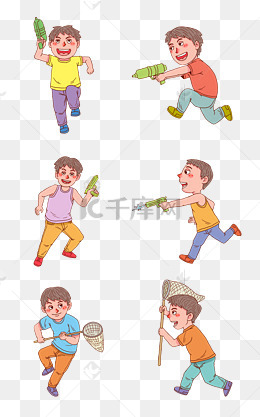 卡通手绘人物玩水枪男孩