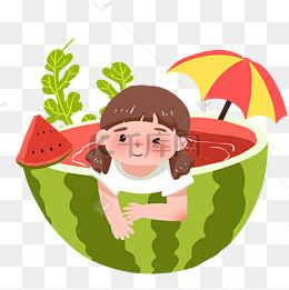 凉爽女孩抱西瓜度假png