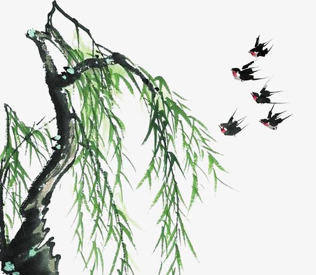 柳树燕子企业中国风水墨画柳树燕子