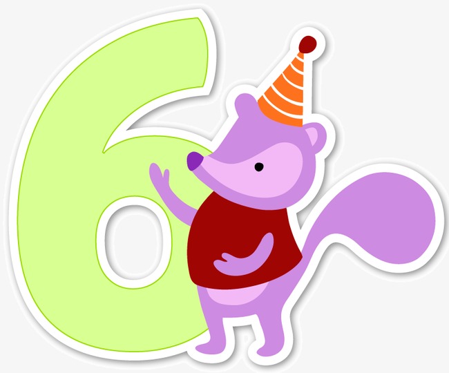 卡通动物装饰数字6【高清艺术字体png素材】-90设计