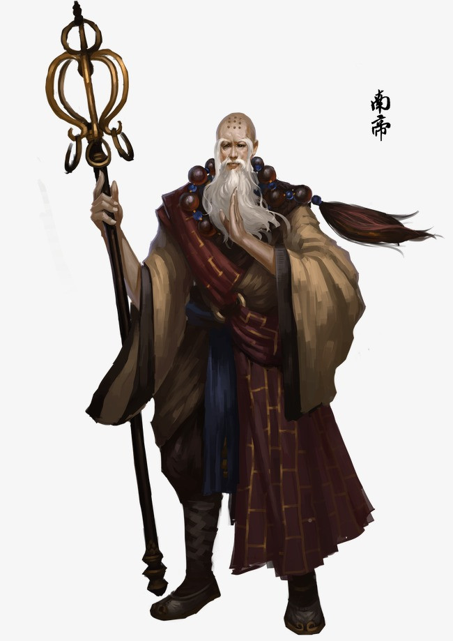 中国风山河江海图和尚垂钓水墨画