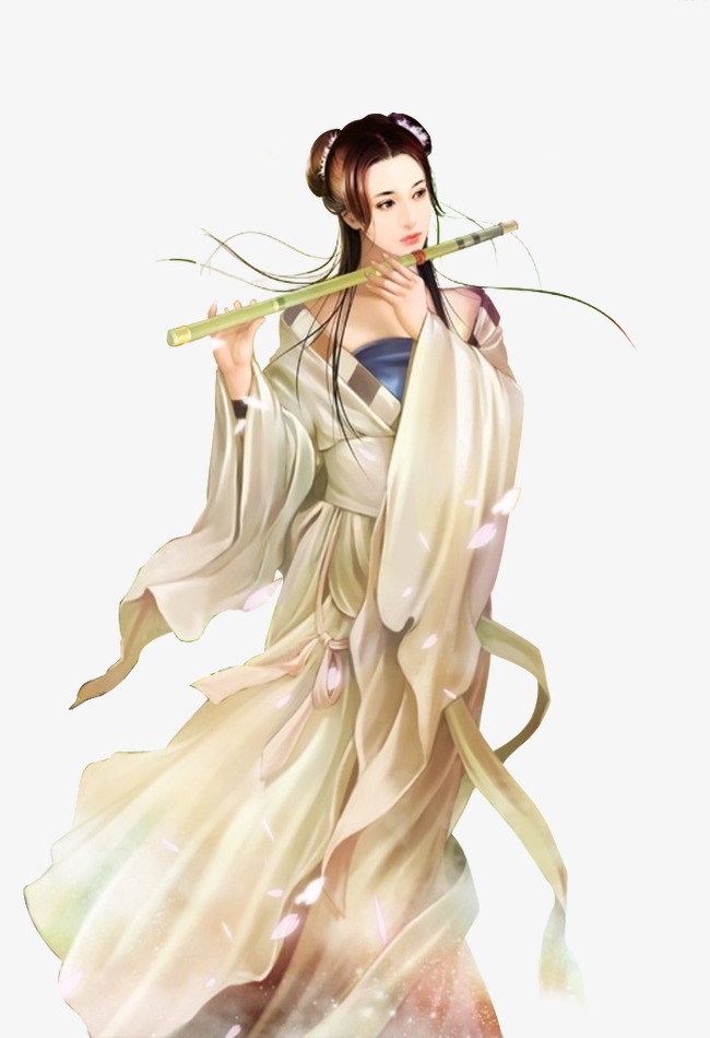 吹笛少女美人人物古风立绘素材笔刷          