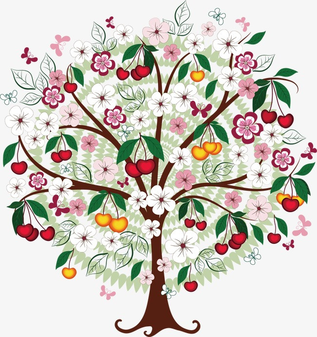 中国画国潮装饰植物插画樱桃树装饰元素