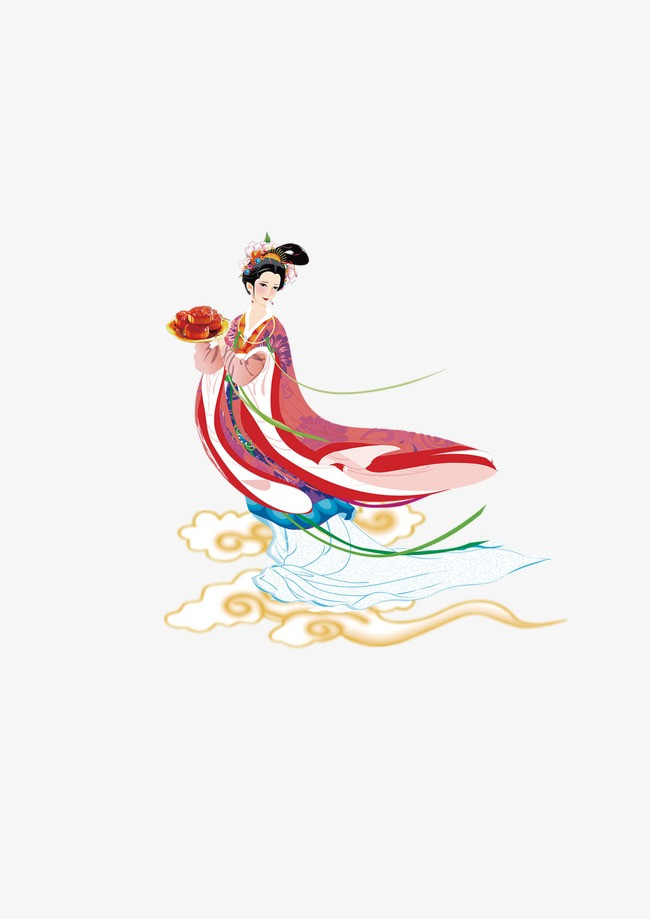 卡通手绘风格嫦娥奔月线条免扣元素