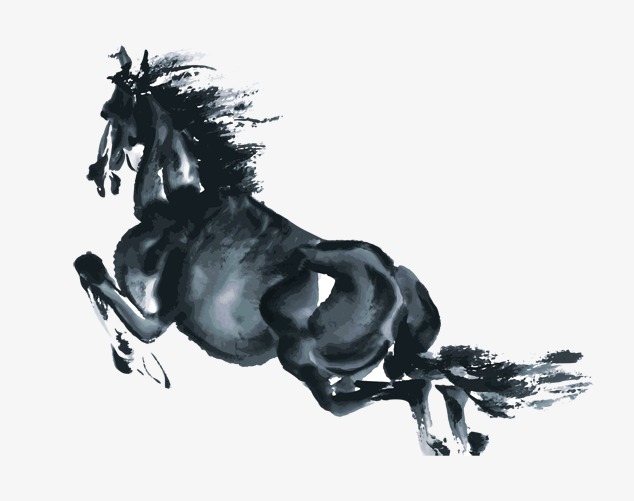 中国风简约水墨画马装饰元素设计【免抠元素png-90设计网