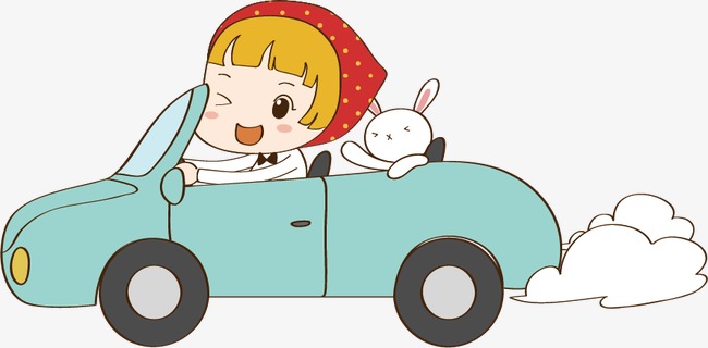 女孩和兔子一起开车卡通图