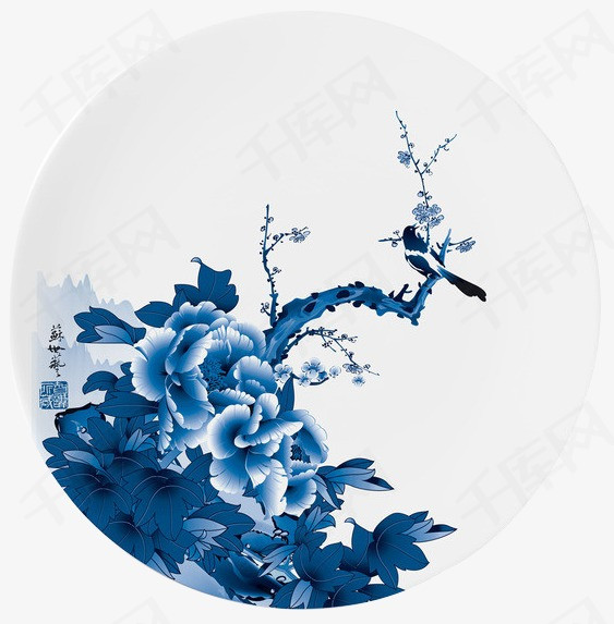 青花瓷盘素材图片免费下载_高清装饰图案psd_千库网
