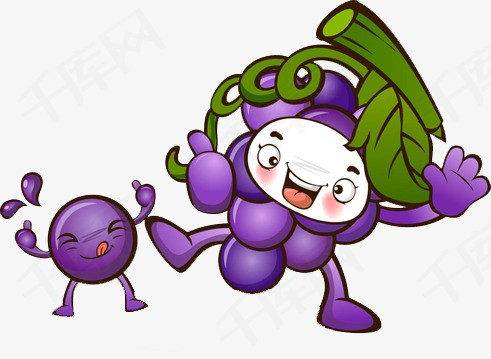 可爱葡萄紫绿水果卡通葡萄手绘葡萄可爱葡萄 