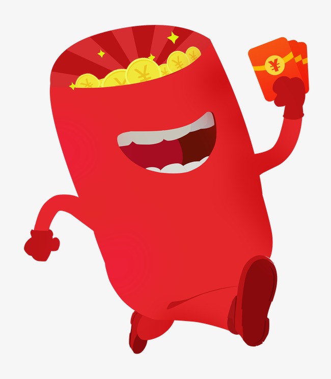 唯美精美卡通红包小人奔跑金币红包素材图片免