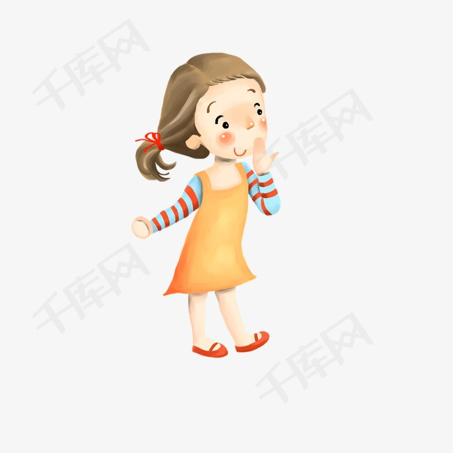 可爱的小女孩卡通手绘捂嘴可爱
