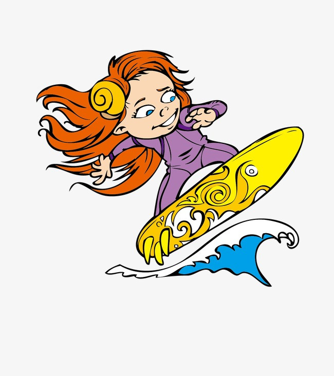夏天女孩在海上冲浪激起浪花免抠素材