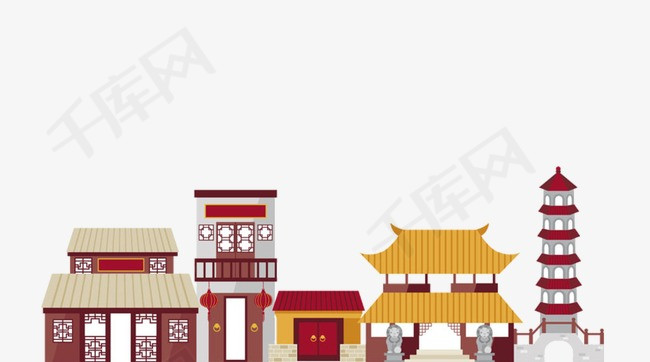 中国古代建筑建筑中国风卡通画
