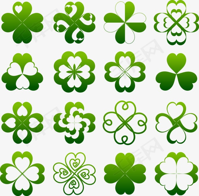 各种绿色四叶草绿色花纹绿色图标模板设计稿矢量素材四叶草