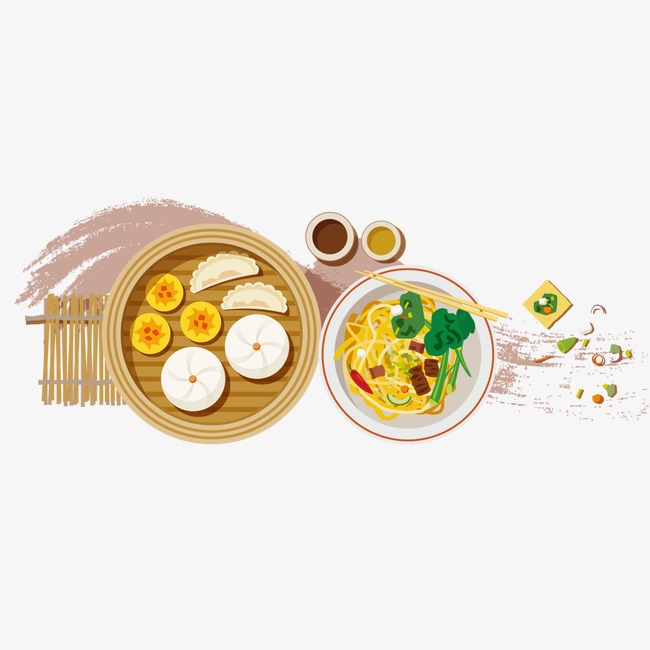 手绘卡通风格中国美食饺子免扣元素