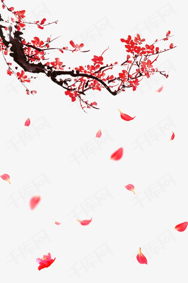 千库网提供红色中国风飘落梅花花瓣矢量免抠png素材