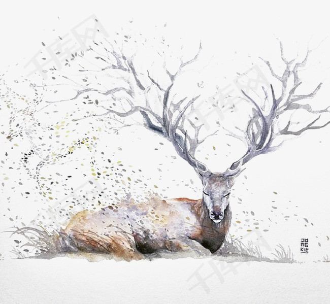 水墨鹿素材图片免费下载_高清卡通手绘png_千库网