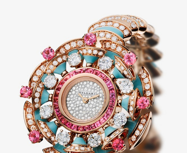 宝格丽珠宝装饰腕表粉色表女表