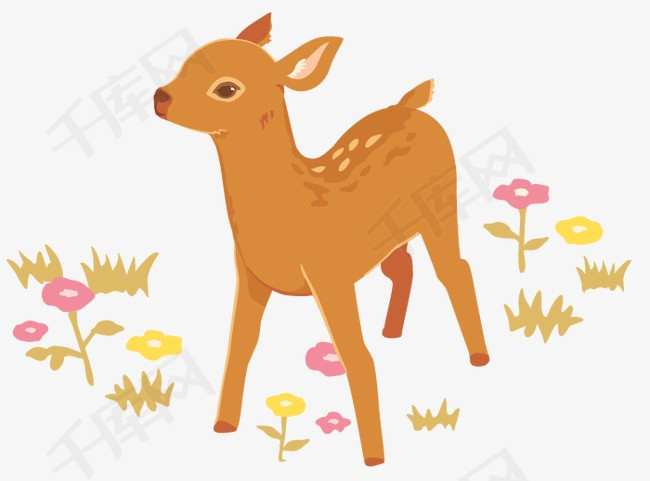 小鹿卡通鹿鹿和花可爱鹿