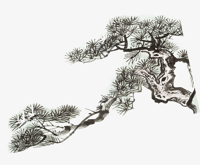 中国风简约水墨迎客松装饰元素设计