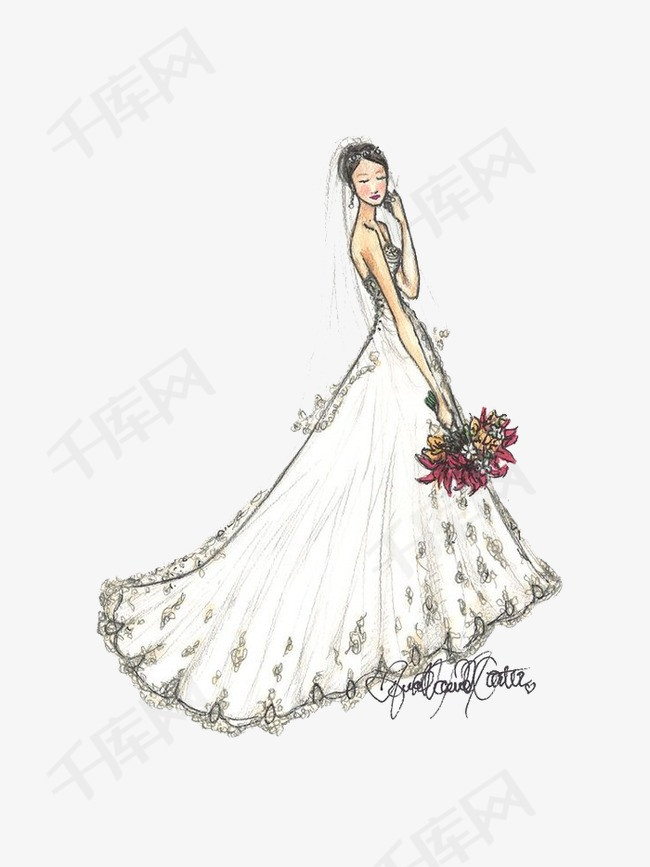 彩铅画婚纱_彩铅画简单