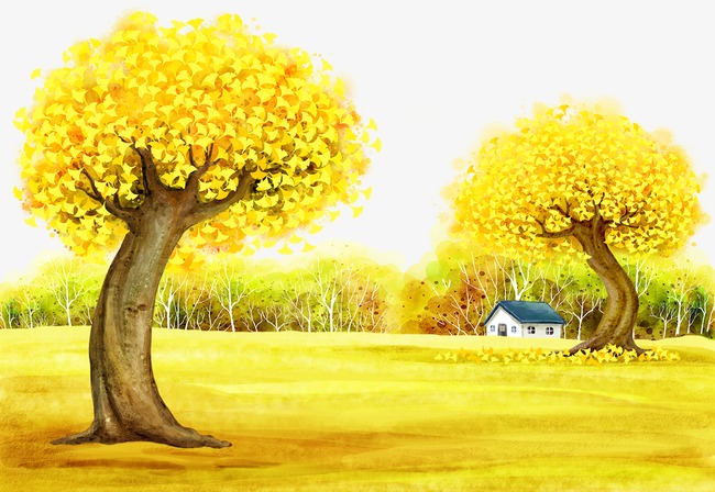 金色树木风景素材图片免费下载 高清装饰图案psd 千库网 图片编号3754085 
