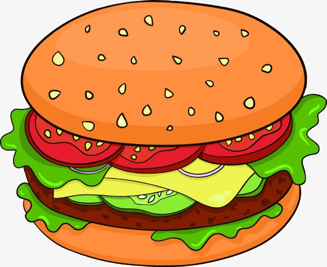 汉堡包及饮品手绘图