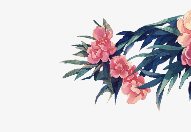 古风手绘粉色花朵png素材-90设计
