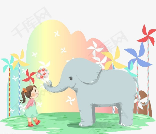 大象手绘卡通画卡通素材大象