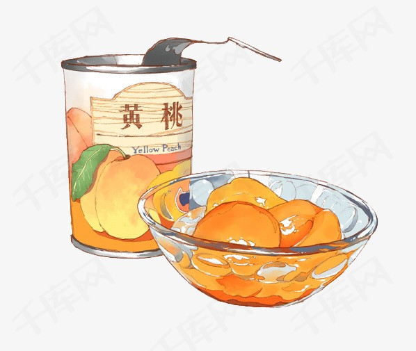 手绘黄桃罐头素材图片免费下载_高清卡通手绘png_千库