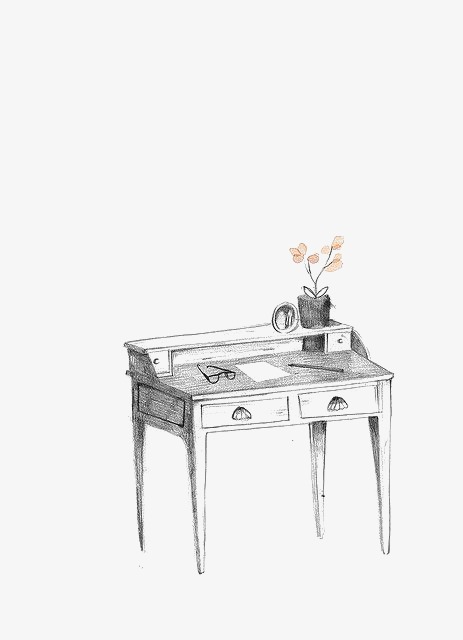 手绘素描书桌