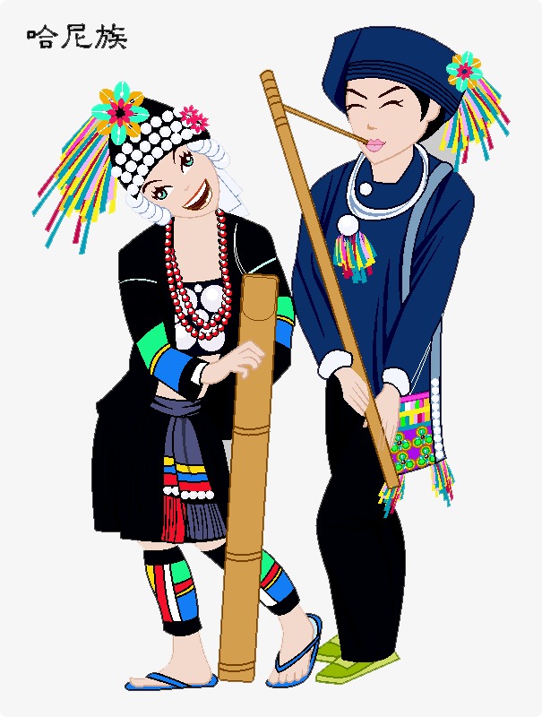 手绘可爱少数民族哈尼族传统女孩装饰