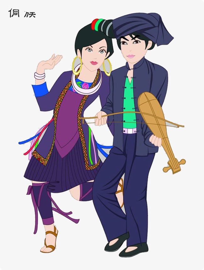 手绘可爱少数民族侗族中国风女孩装饰