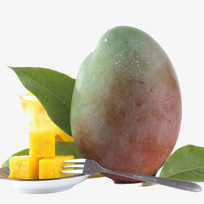 大芒果和切成块的芒果