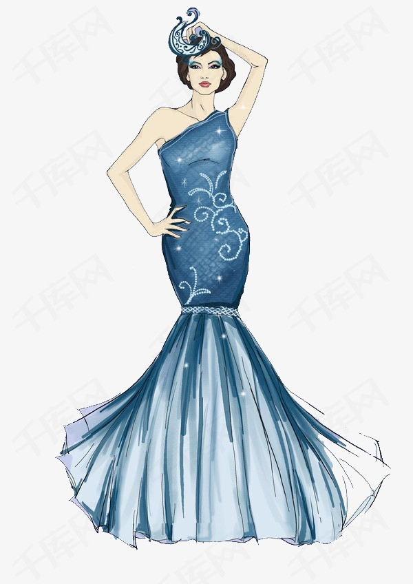 模特彩色手绘美女时尚插画
