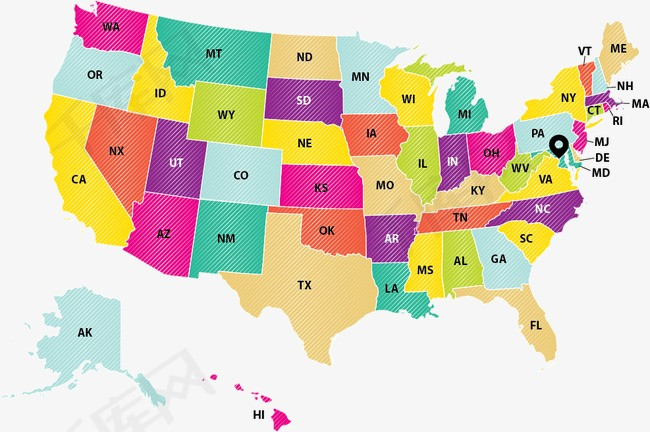 矢量彩色美国地图