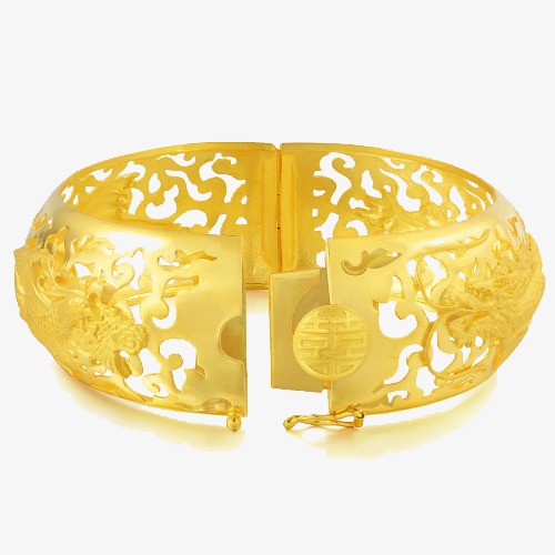 周生生黄金手镯足金通花龙凤婚嫁手镯女款58